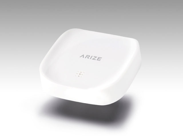 Text: Front view of the 2nd-generation Arize Smart Water Leak Detector.