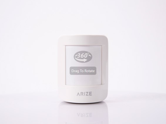 Text: 360-degree view of the 1st-generation Arize Motion Sensor.